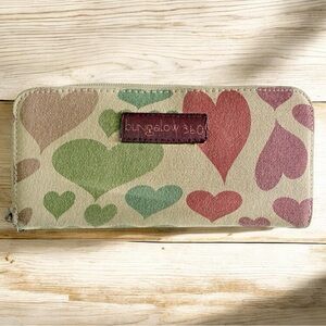 Bungalow 360 Wallet Heart Print Zip Around Beige Canvas Red Polka Dot Lining